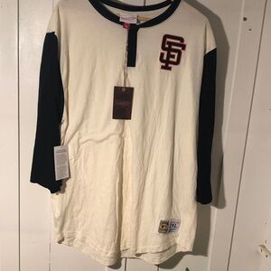 San Francisco Giants Mitchell & Ness Cream and Black Long Sleeve Henley 2XL
